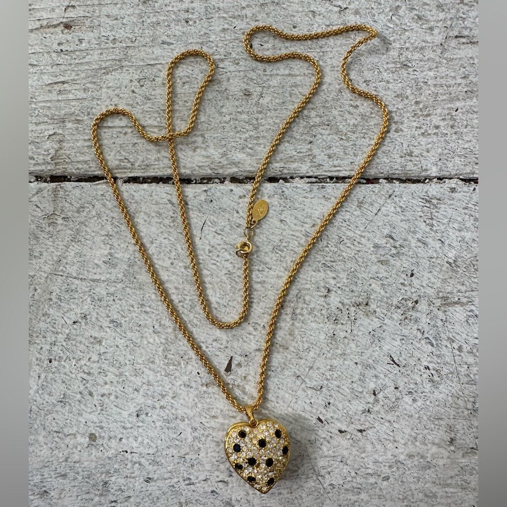 Vintage Joan Rivers Puffy Heart Pave Set Rhinestone Locket Necklace